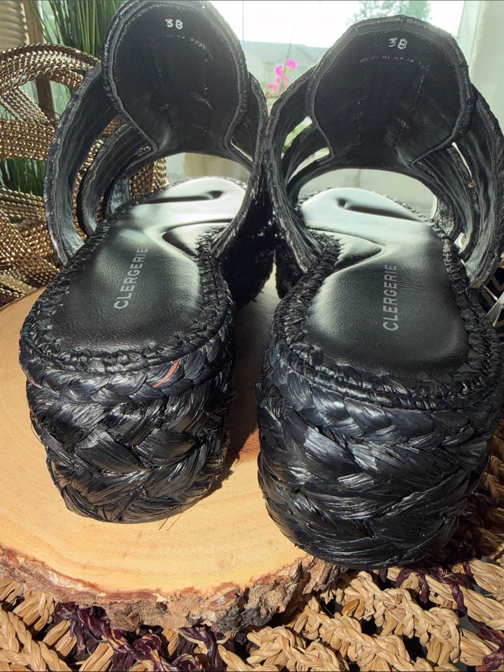Clergerie Black Woven Raffia Platform Wedge Sandals - Picture 10 of 12